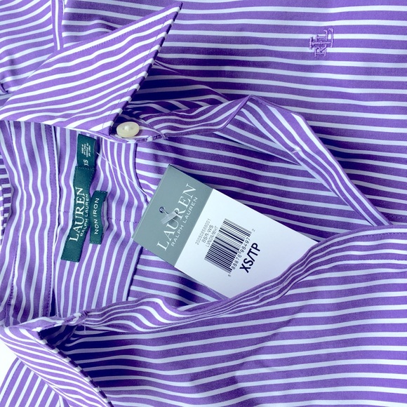 RALPH LAUREN Lavender Striped Cotton Shirt NON IRON NWT - Picture 6 of 6